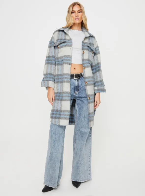 Salonge Longline Plaid Shacket Blue Check sold by Princess Polly