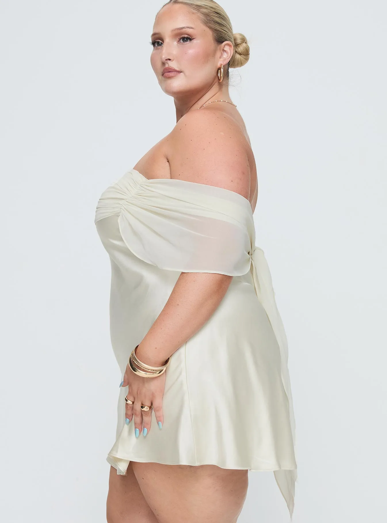 Adoration Mini Dress Cream Curve sold by Princess Polly product image thumbnail 4