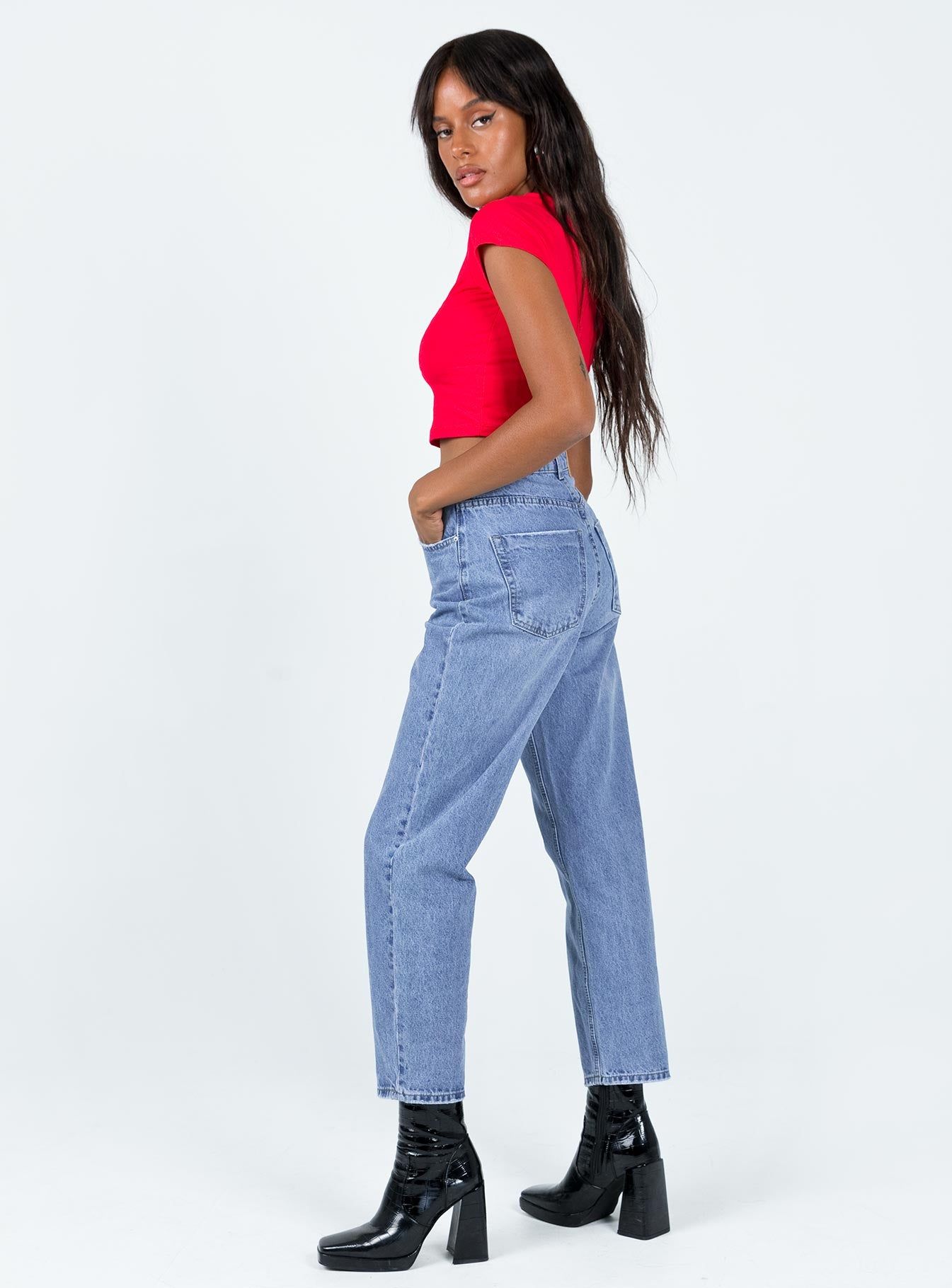Leta Straight Leg Denim Jeans Mid Blue sold by Princess Polly product image thumbnail 3