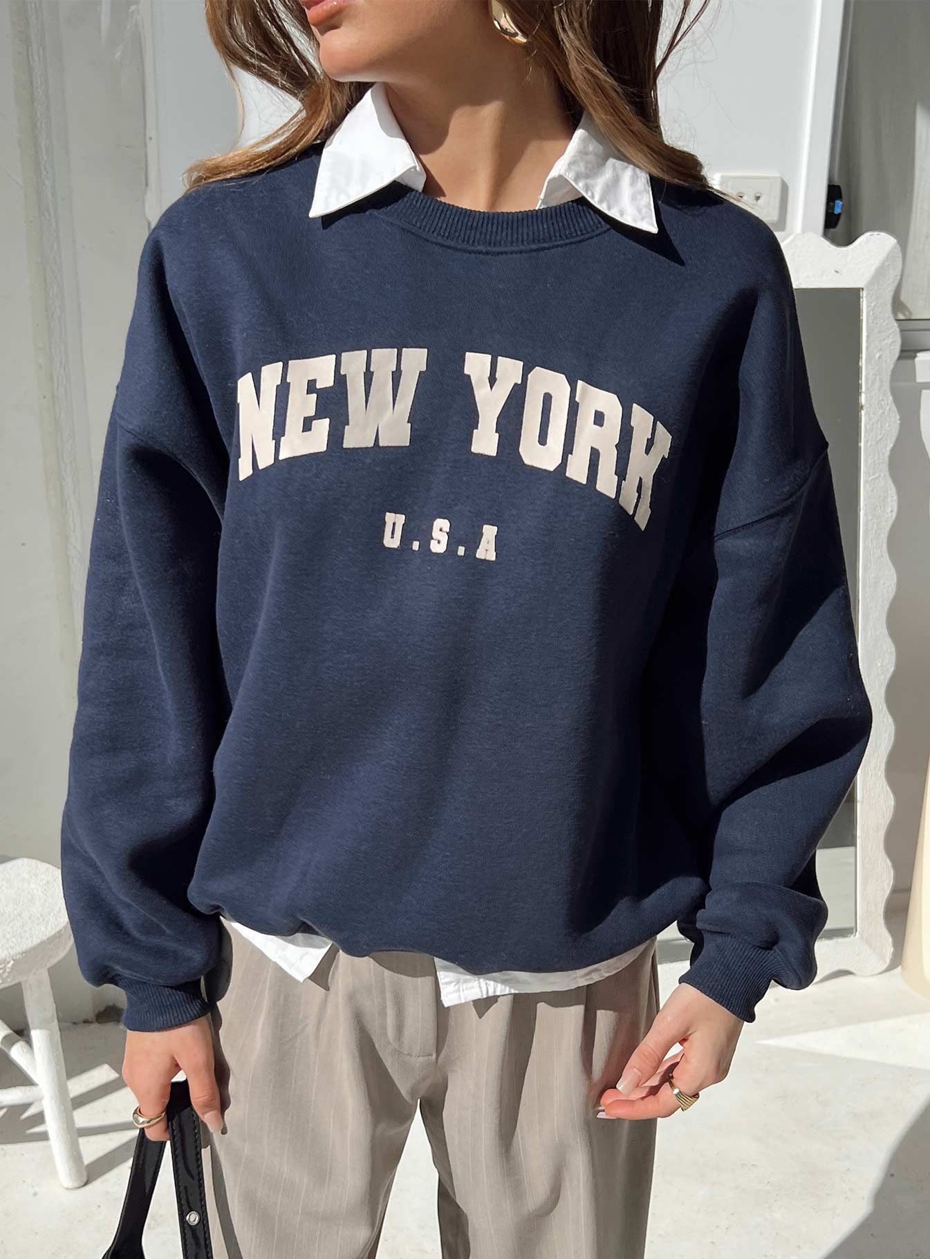 New York Crewneck Sweatshirt Navy sold by Princess Polly