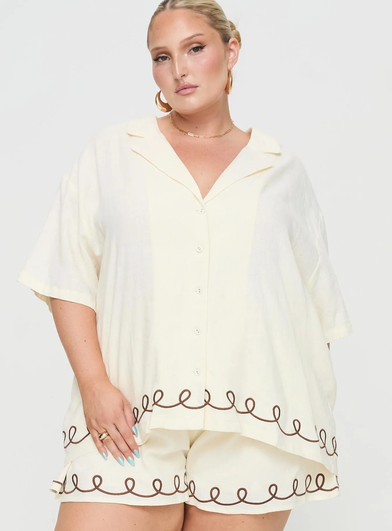 Jamari Linen Blend Shirt Cream / Brown Curve sold by Princess Polly product image thumbnail 2