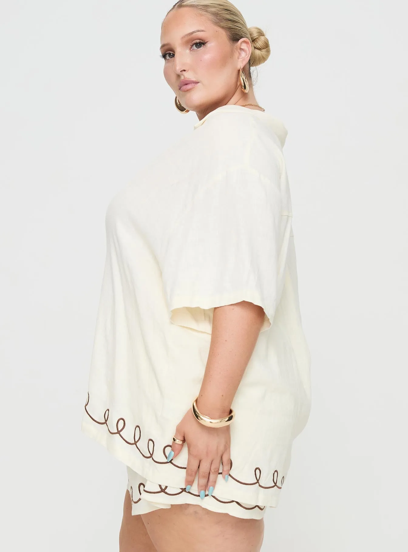 Jamari Linen Blend Shirt Cream / Brown Curve sold by Princess Polly product image thumbnail 4