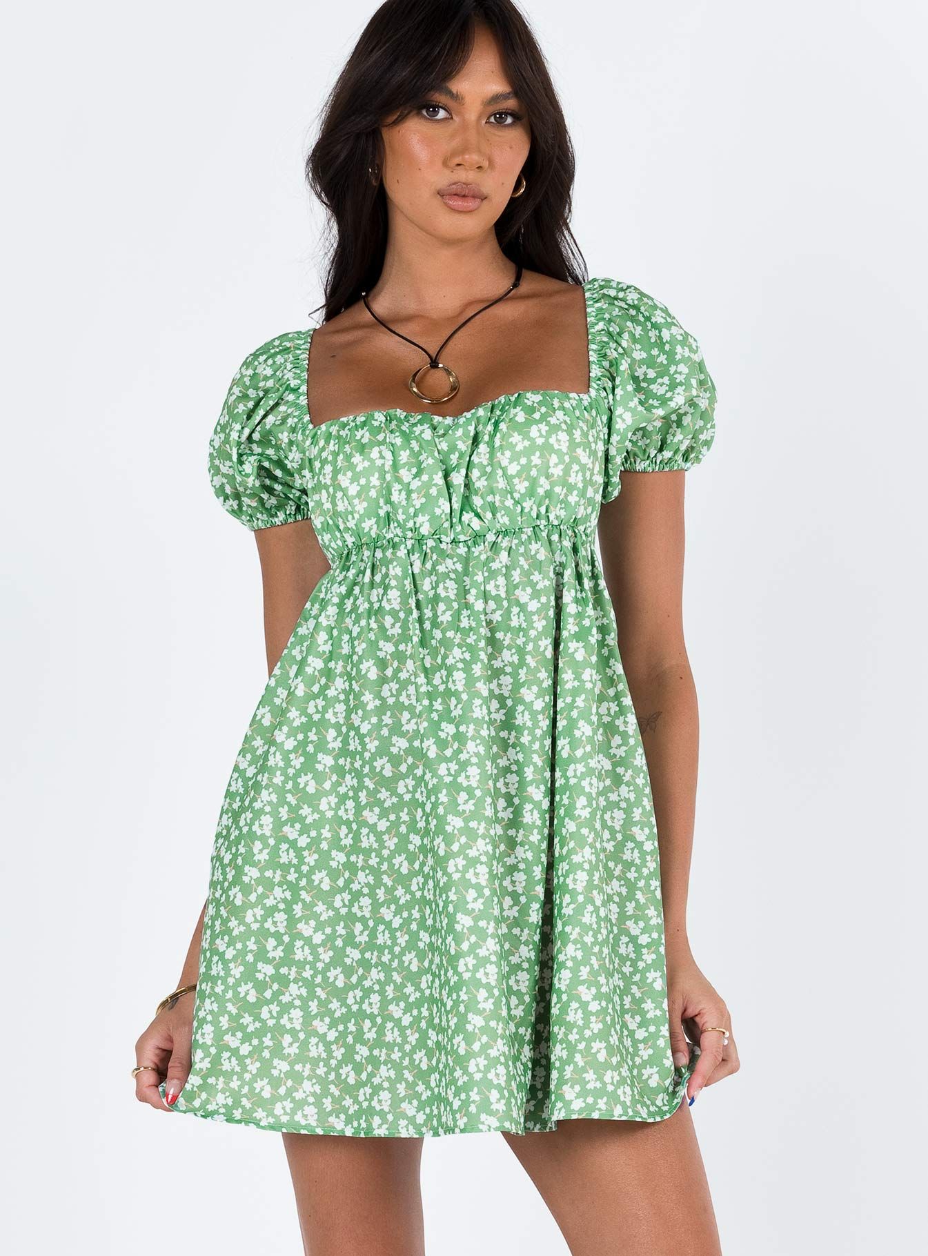 Let's Dance Mini Dress Green Floral sold by Princess Polly