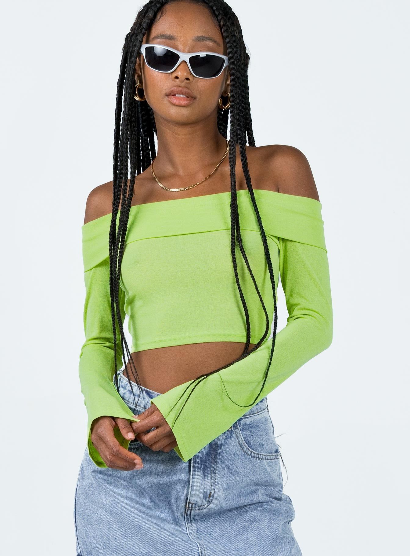 Elva Off The Shoulder Top Green sold by Princess Polly product image thumbnail 2