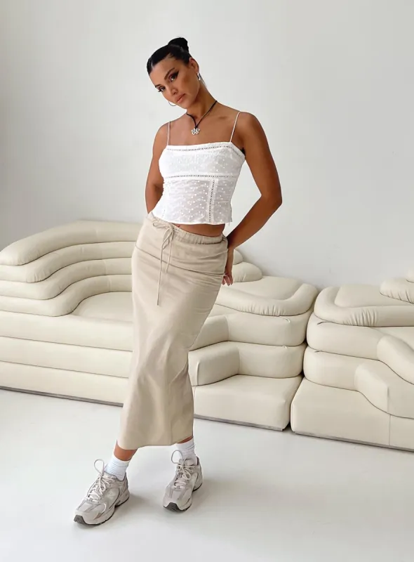 Tarrant Midi Skirt Beige sold by Princess Polly