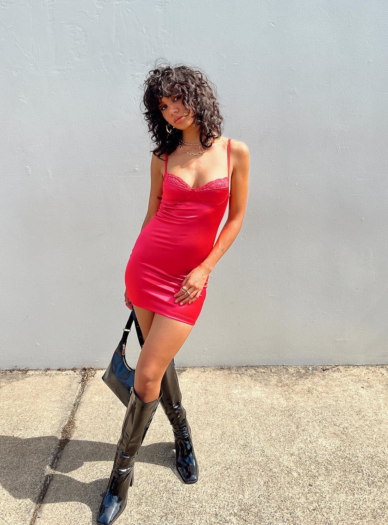 Motel Lesty Dress Red sold by Princess Polly