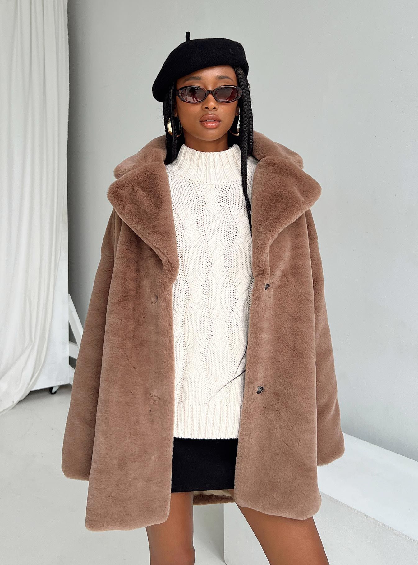 Angus Faux Fur Coat Brown sold by Princess Polly