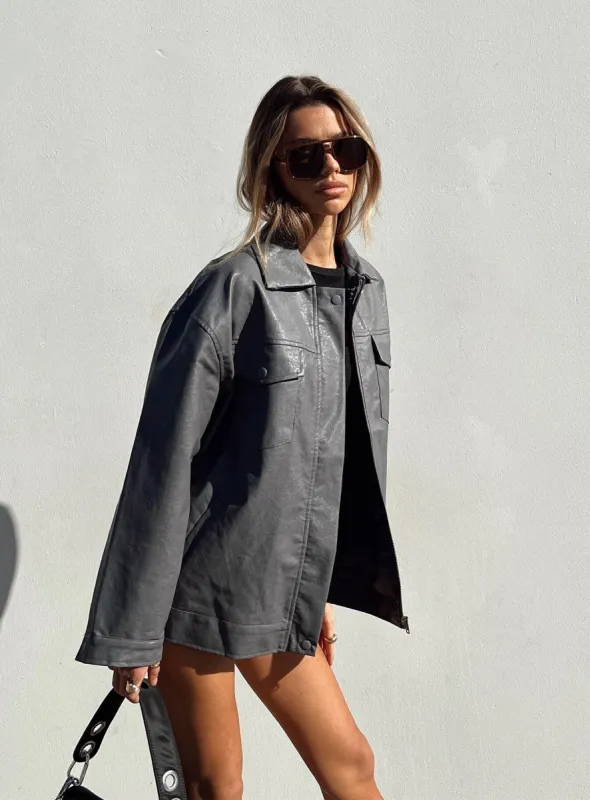 Callie Faux Leather Jacket Grey sold by Princess Polly