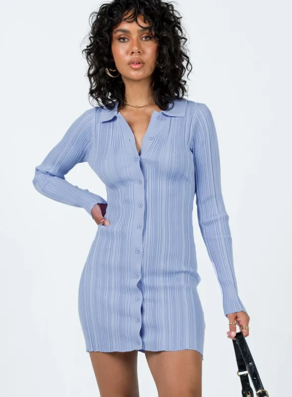 Palermo Long Sleeve Mini Dress Blue sold by Princess Polly