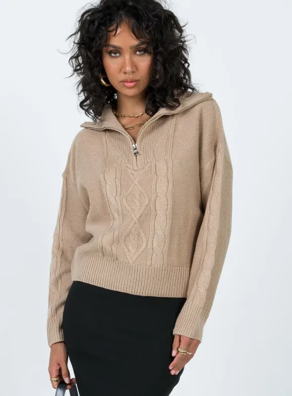 Sommers Quarterzip Sweater Beige sold by Princess Polly