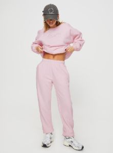 Princess Polly Track Pants Script Baby Pink / Grey sold by Princess Polly