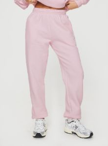 Princess Polly Track Pants Script Baby Pink / Grey sold by Princess Polly