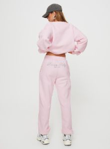 Princess Polly Track Pants Script Baby Pink / Grey sold by Princess Polly