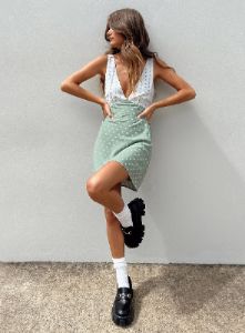 Nellie Mini Dress Mint Polka Dot sold by Princess Polly