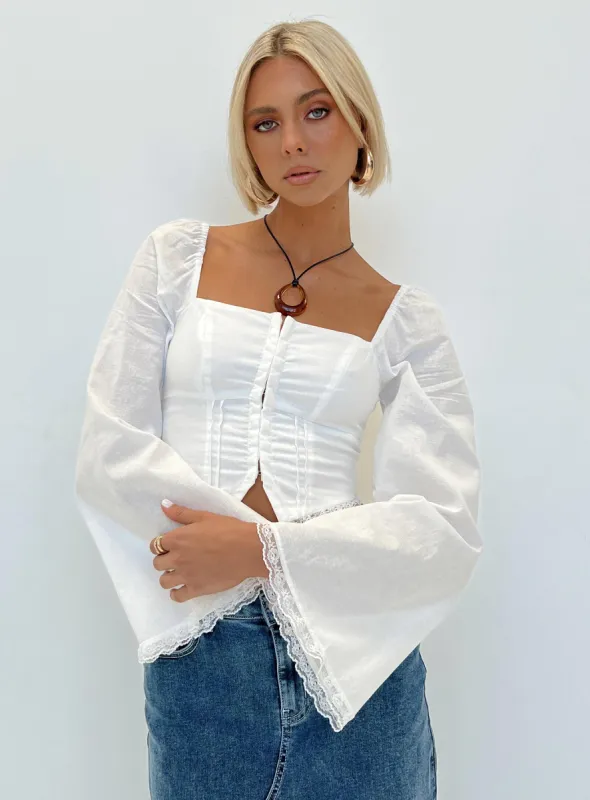 Silvanna Long Sleeve Top White sold by Princess Polly