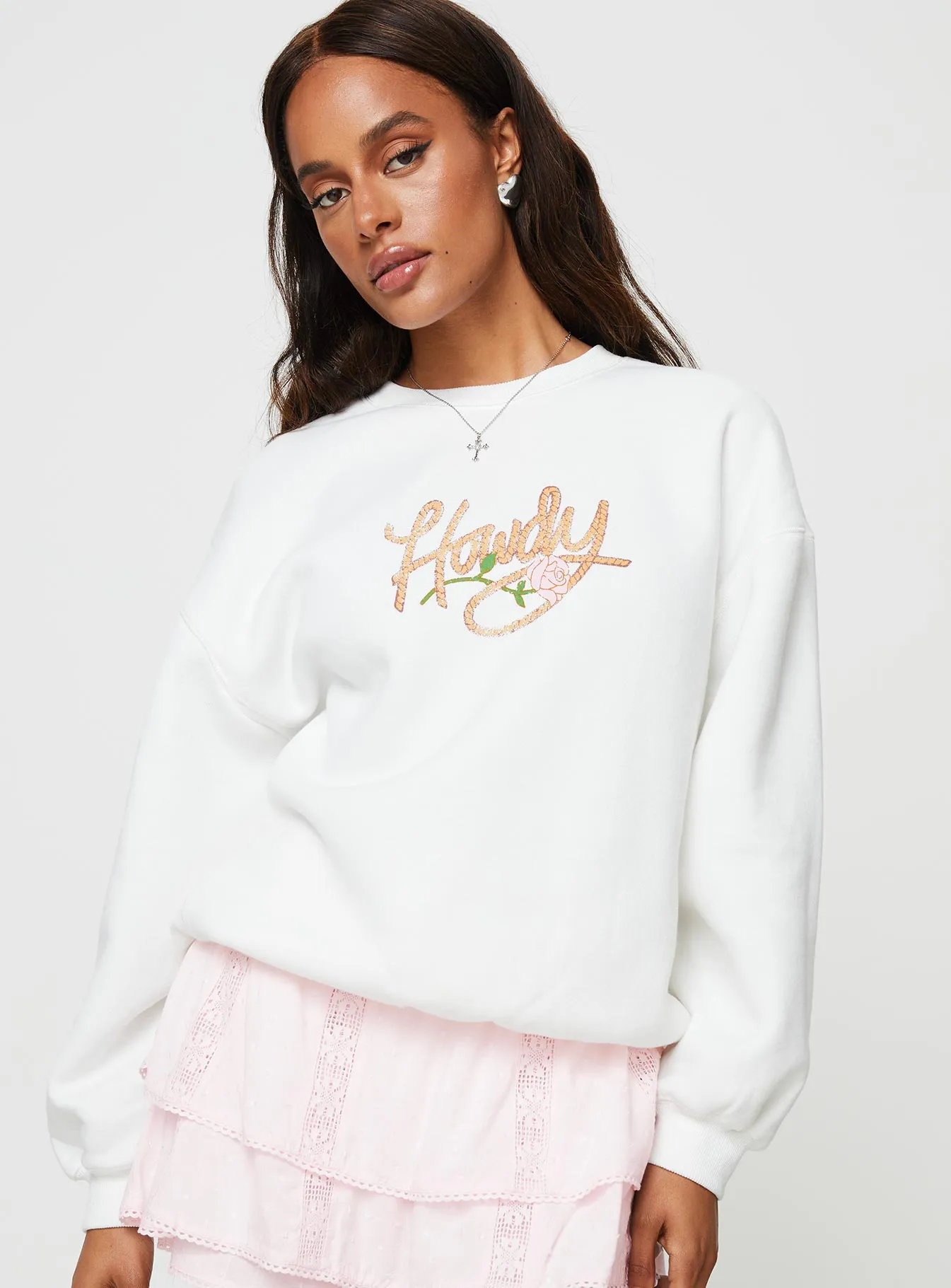 Roped In Crew Neck Sweatshirt White sold by Princess Polly product image thumbnail 2