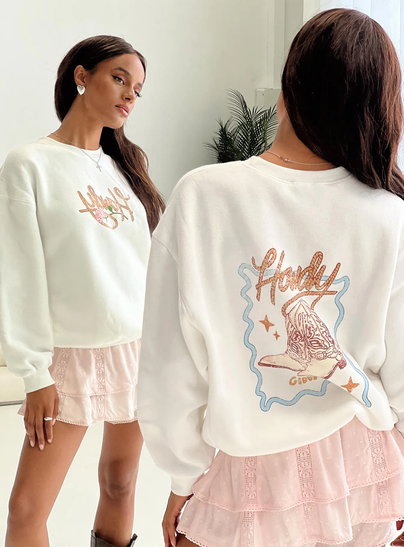 Roped In Crew Neck Sweatshirt White sold by Princess Polly
