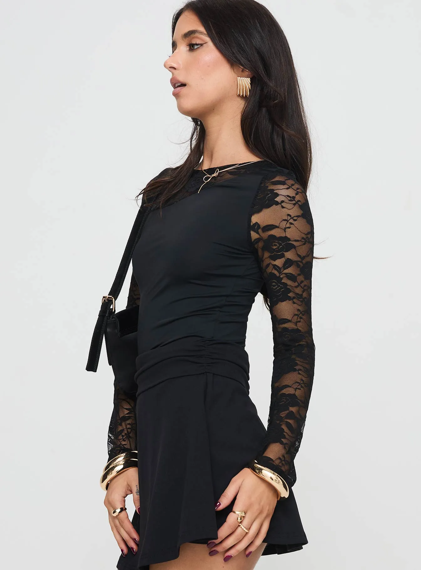 Good Nights Lace Long Sleeve Bodysuit Black sold by Princess Polly product image thumbnail 4