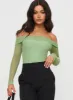 Doza Off The Shoulder Bodysuit Green sold by Princess Polly