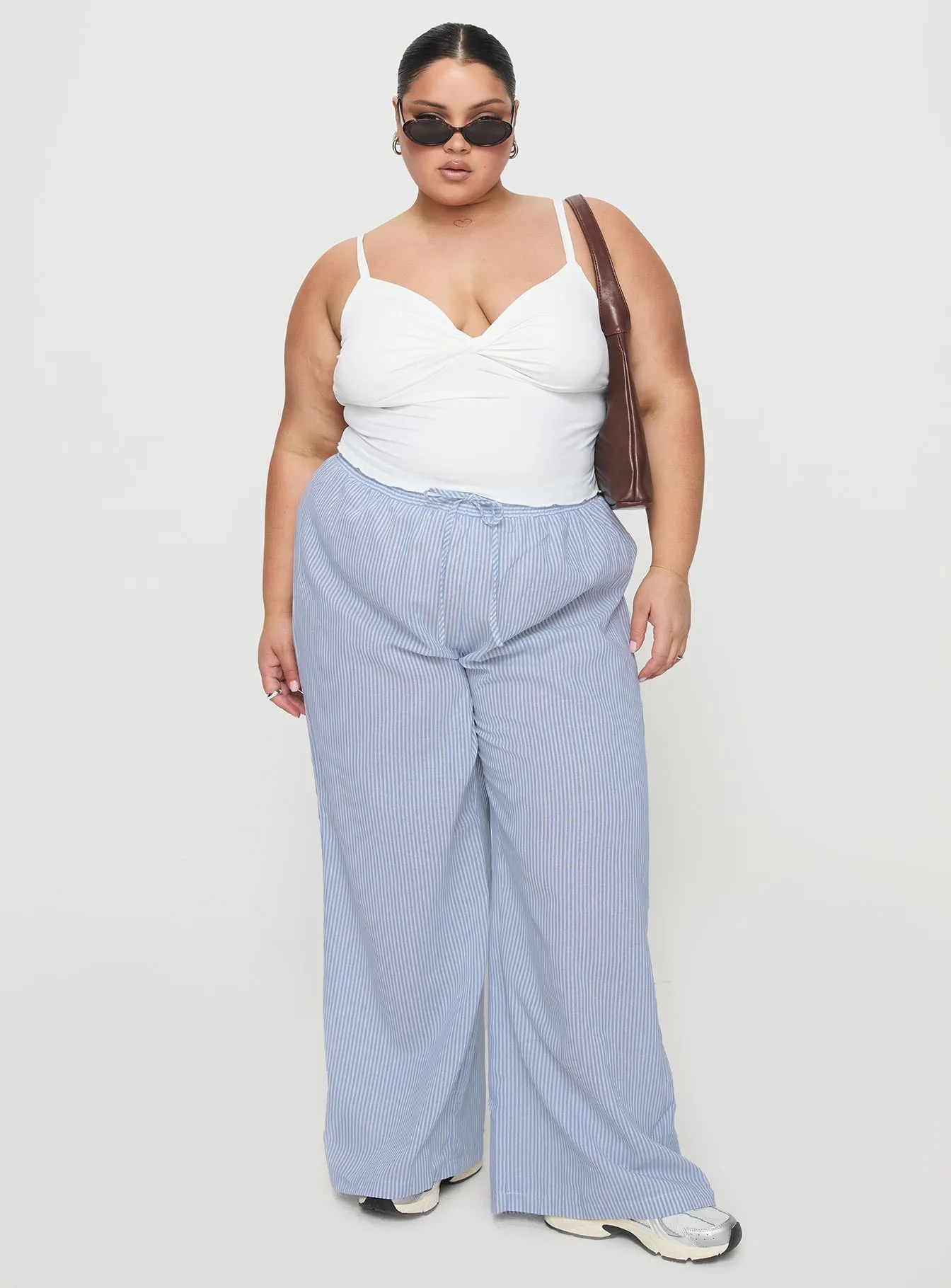 Holiday Tie Front Pant Blue / White Stripe Curve sold by Princess Polly product image thumbnail 3