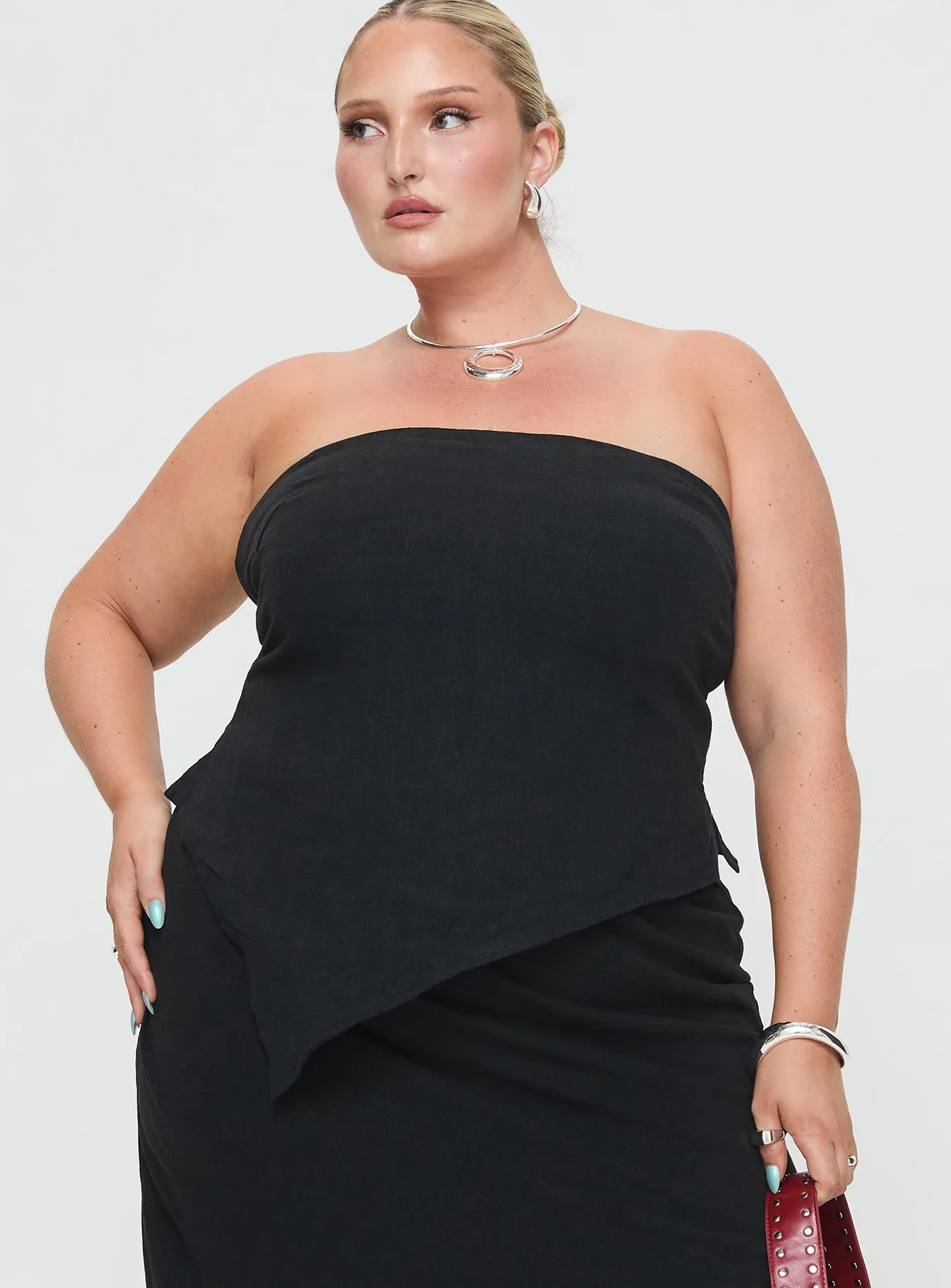 Birdie Asymmetric Linen Blend Top Black Curve sold by Princess Polly product image thumbnail 2