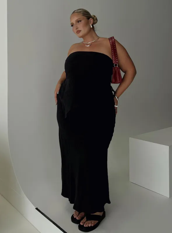 Birdie Asymmetric Linen Blend Top Black Curve sold by Princess Polly