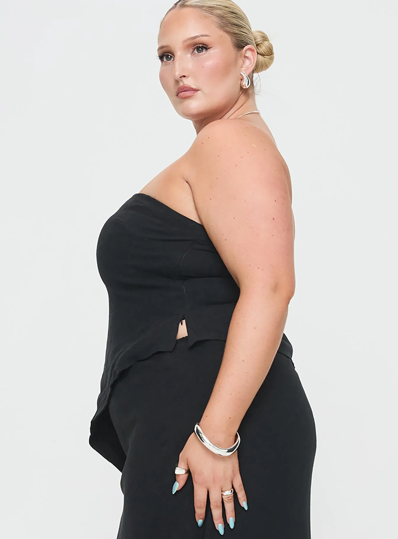 Birdie Asymmetric Linen Blend Top Black Curve sold by Princess Polly product image thumbnail 4