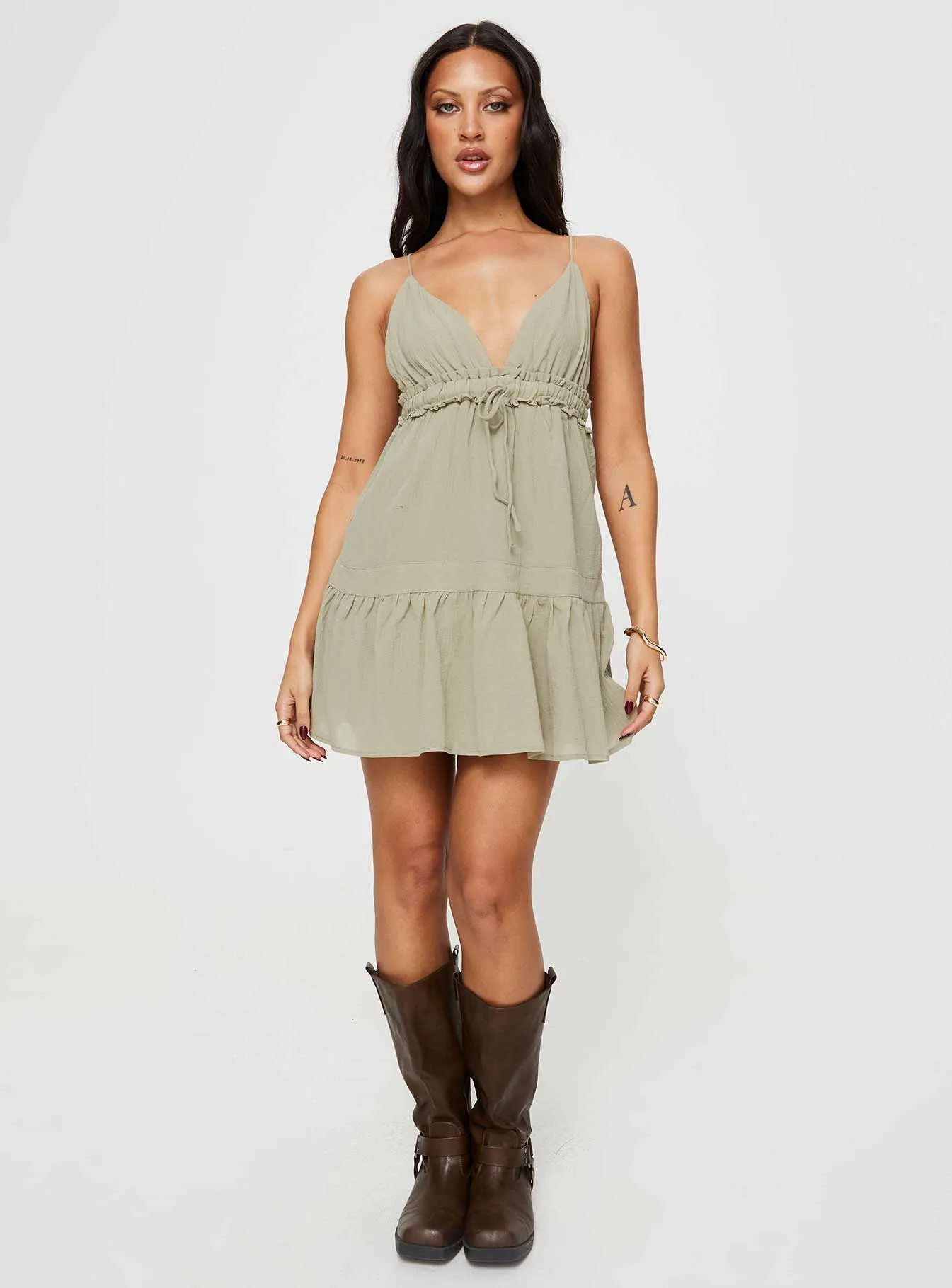 Dionne Mini Dress Olive sold by Princess Polly product image thumbnail 3