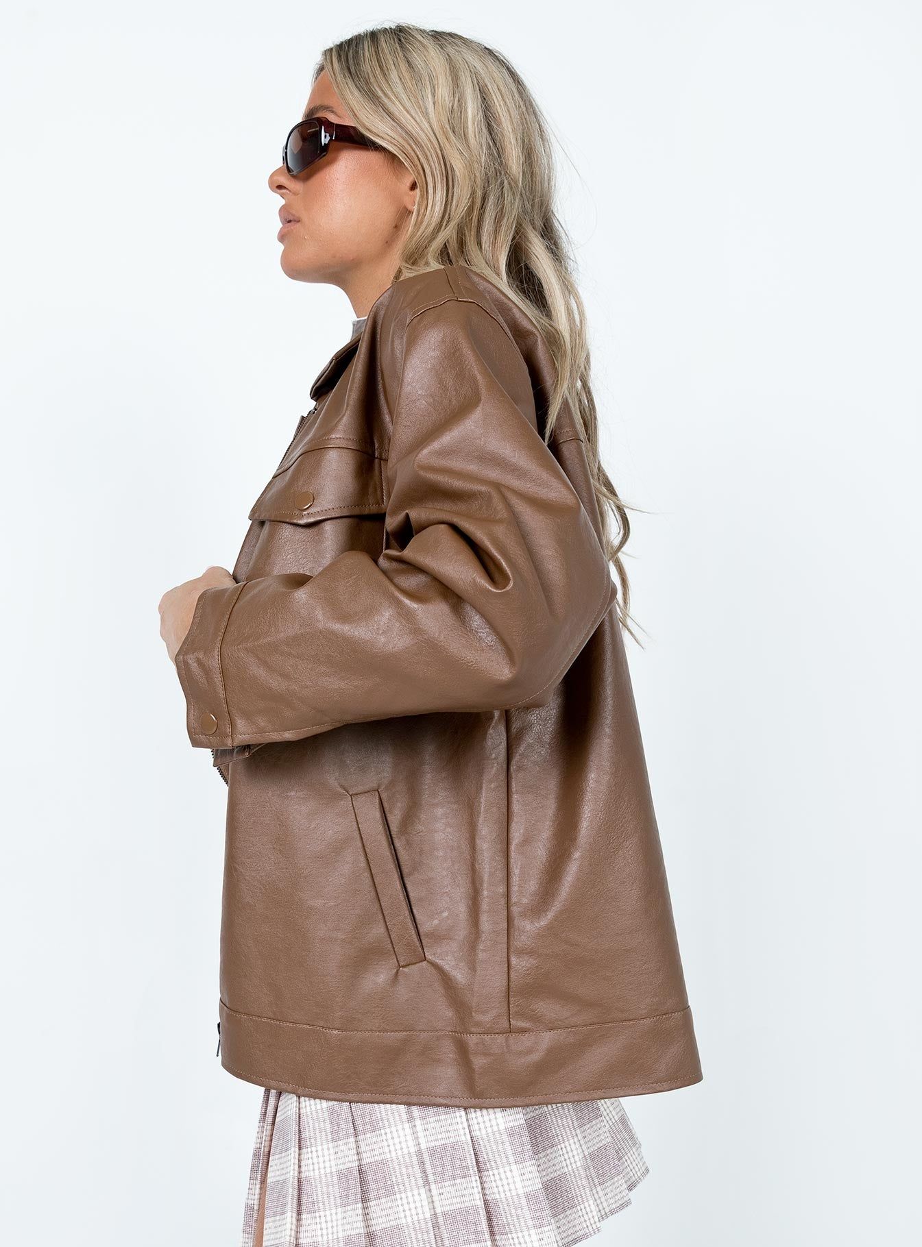 Callie Faux Leather Jacket Brown sold by Princess Polly product image thumbnail 5