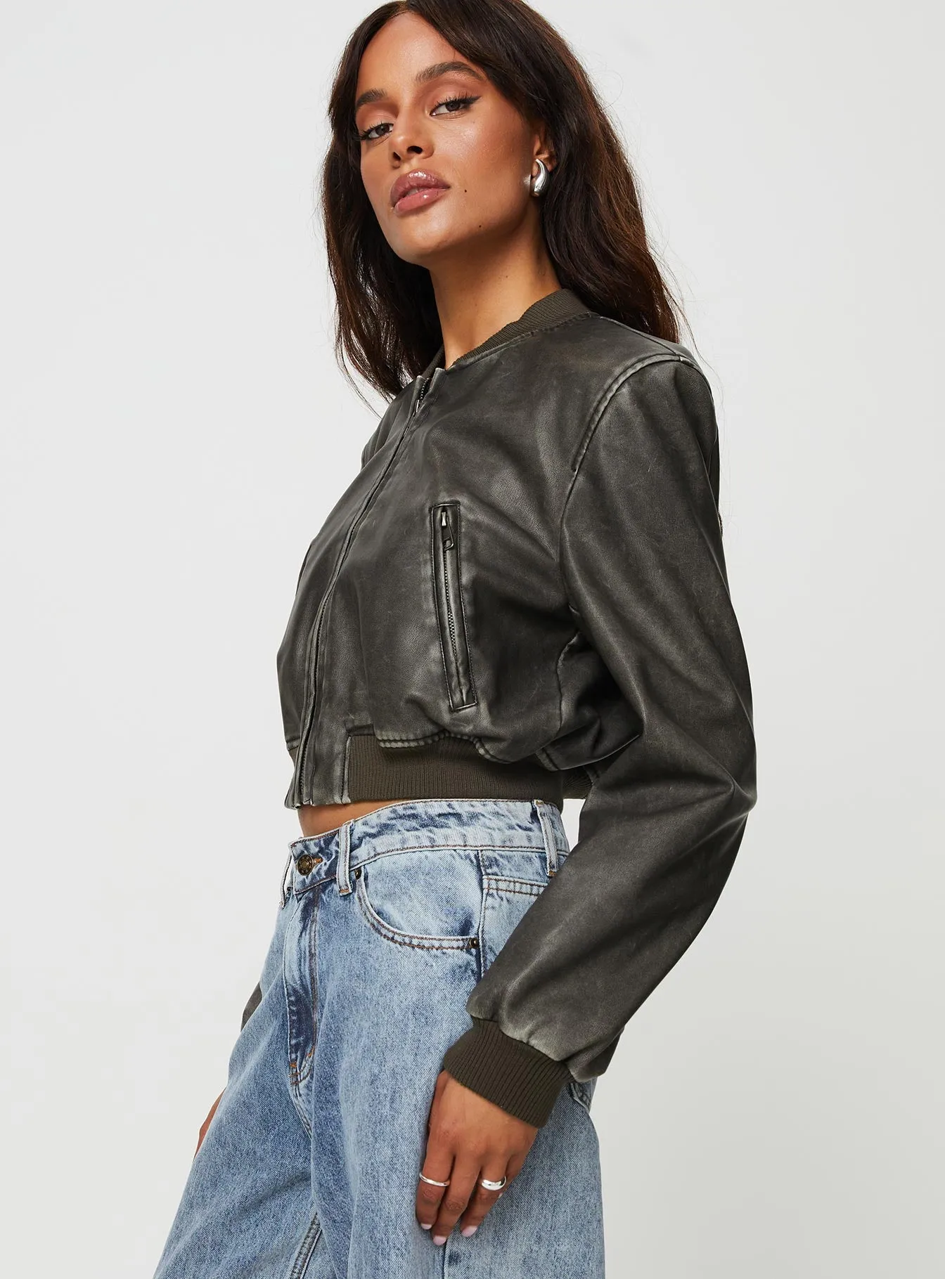Allure Faux Leather Bomber Jacket Charcoal sold by Princess Polly product image thumbnail 5