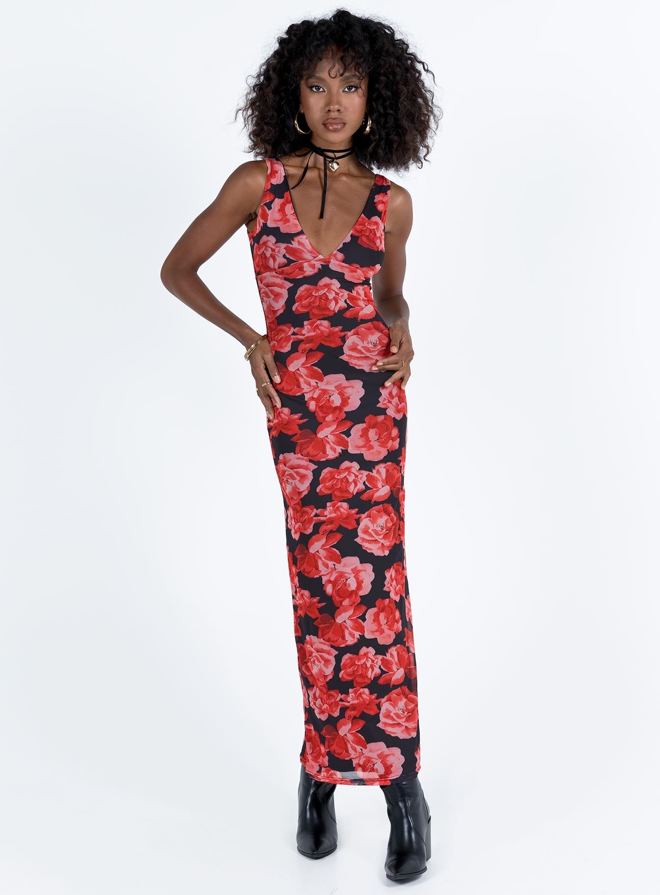 Lauers Maxi Dress Red Floral / Black sold by Princess Polly product image thumbnail 4