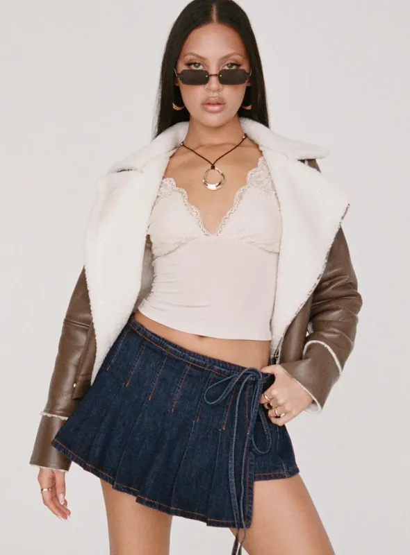 Camelia Pleat Mini Dark Denim sold by Princess Polly