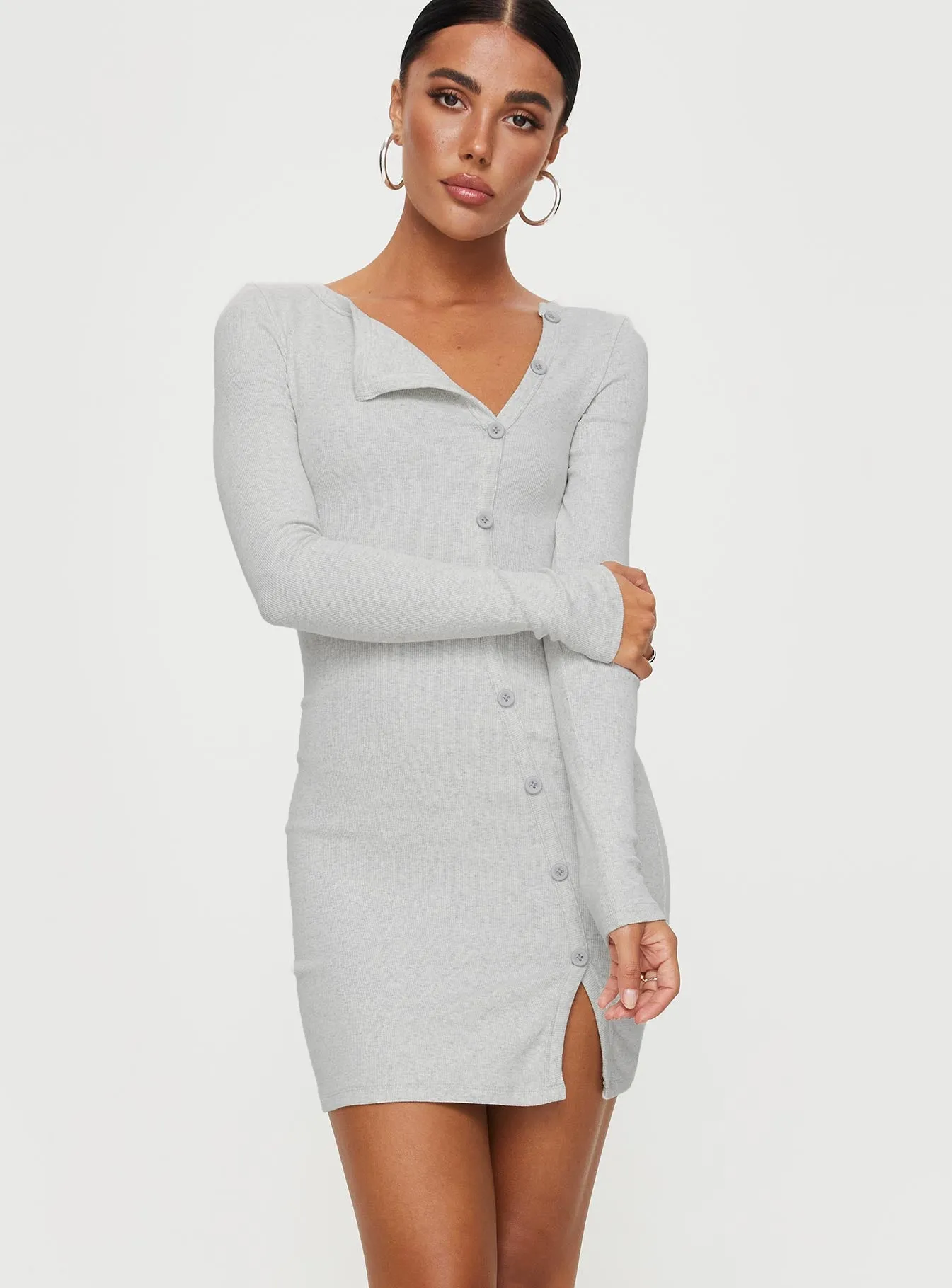 Passoni Long Sleeve Mini Dress Grey sold by Princess Polly product image thumbnail 2