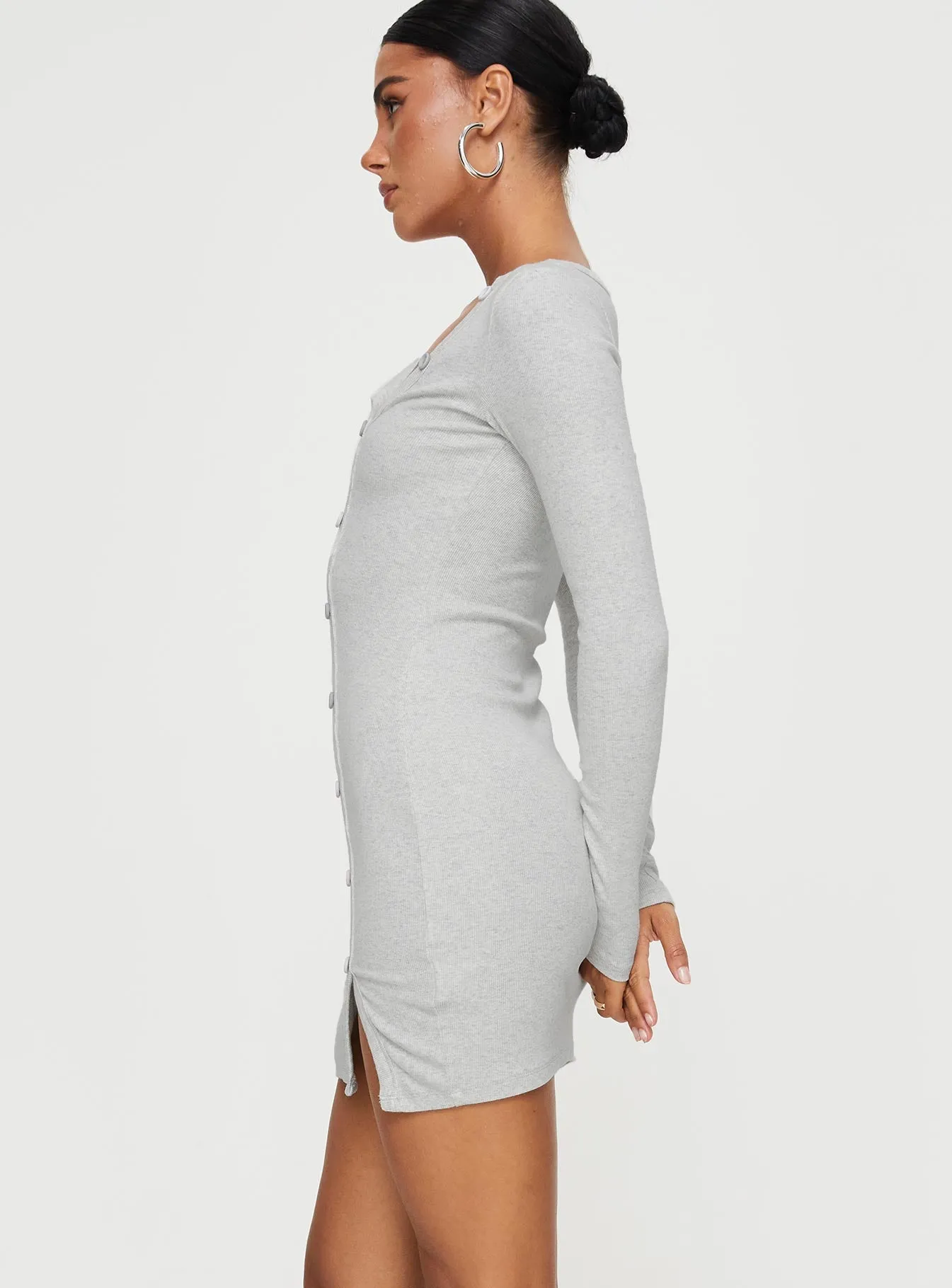 Passoni Long Sleeve Mini Dress Grey sold by Princess Polly product image thumbnail 4