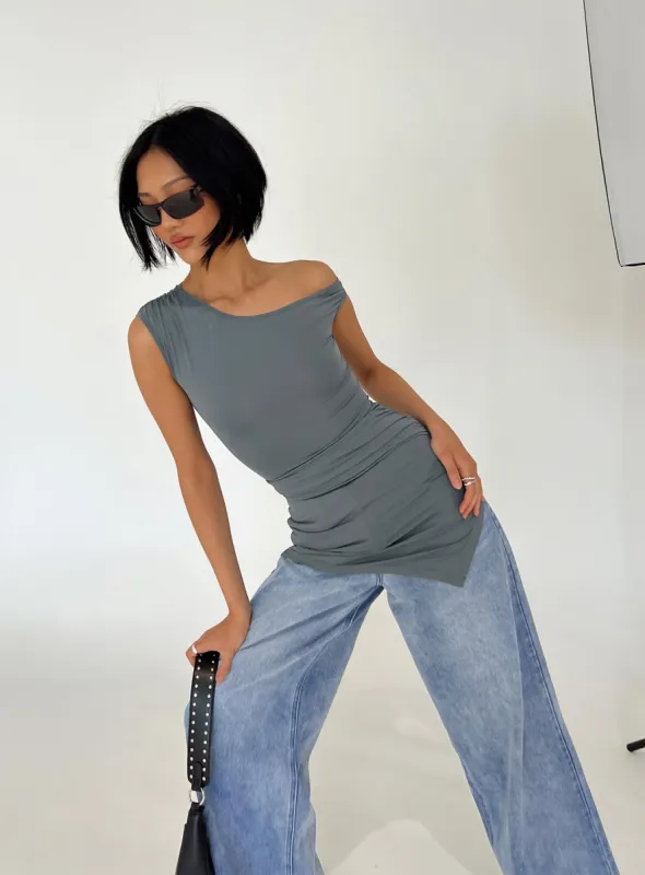 Ragan One Shoulder Mini Dress Grey sold by Princess Polly