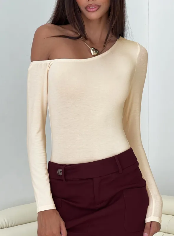 Fruelle Off The Shoulder Bodysuit Cream sold by Princess Polly