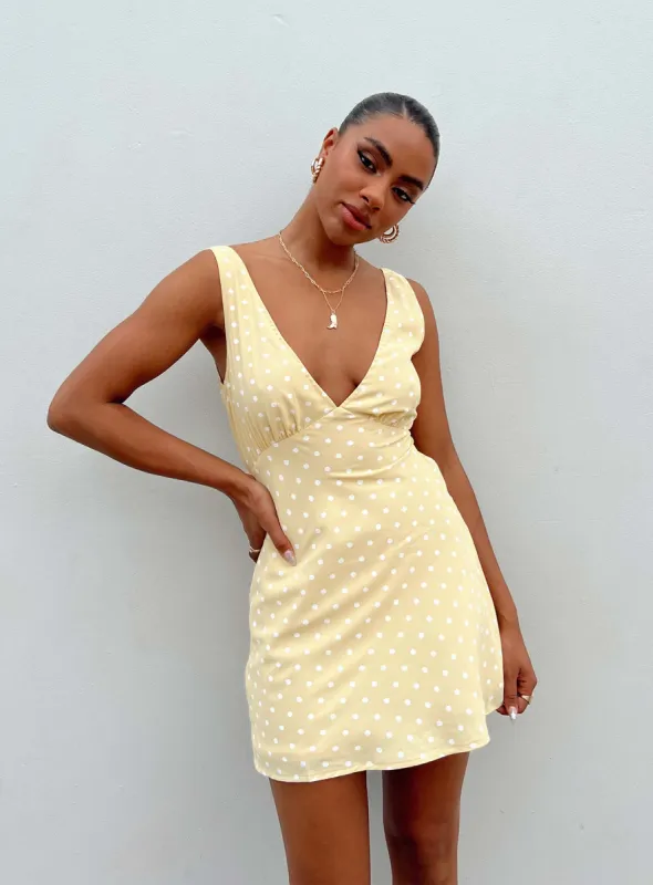 Nellie Mini Dress Yellow Polka Dot sold by Princess Polly