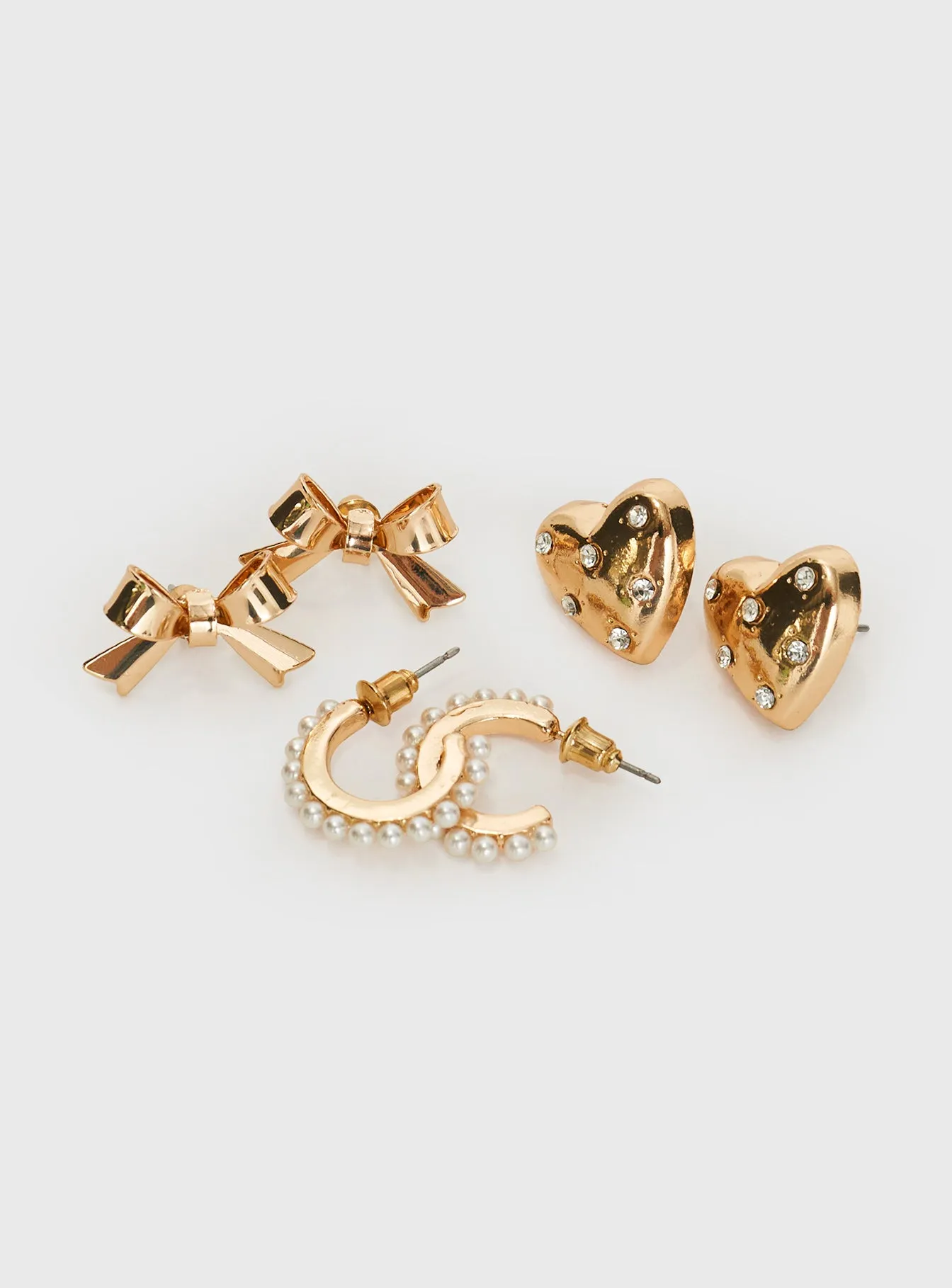 Bows & Hearts Earring Pack Gold sold by Princess Polly product image thumbnail 2