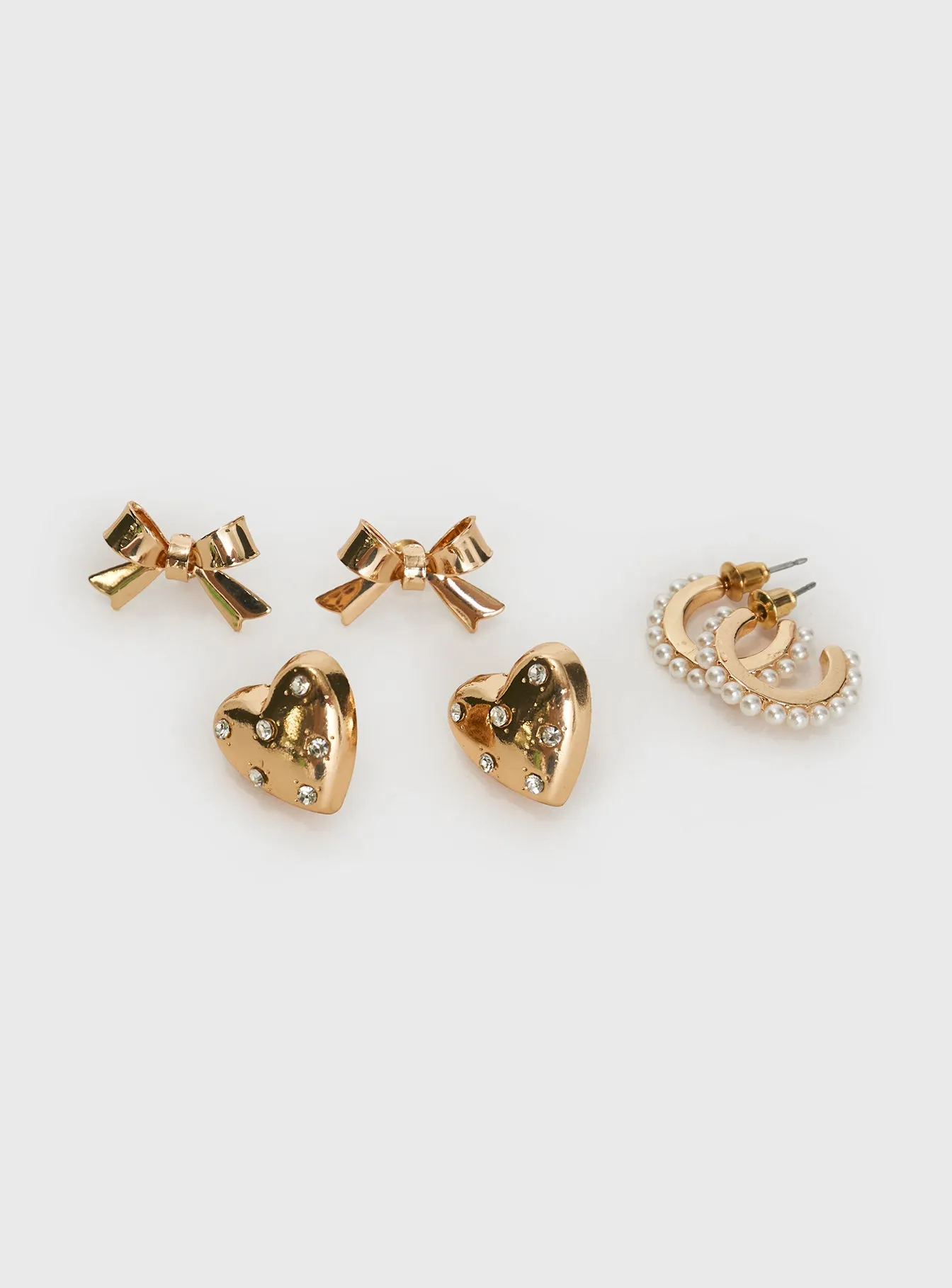 Bows & Hearts Earring Pack Gold sold by Princess Polly product image thumbnail 3