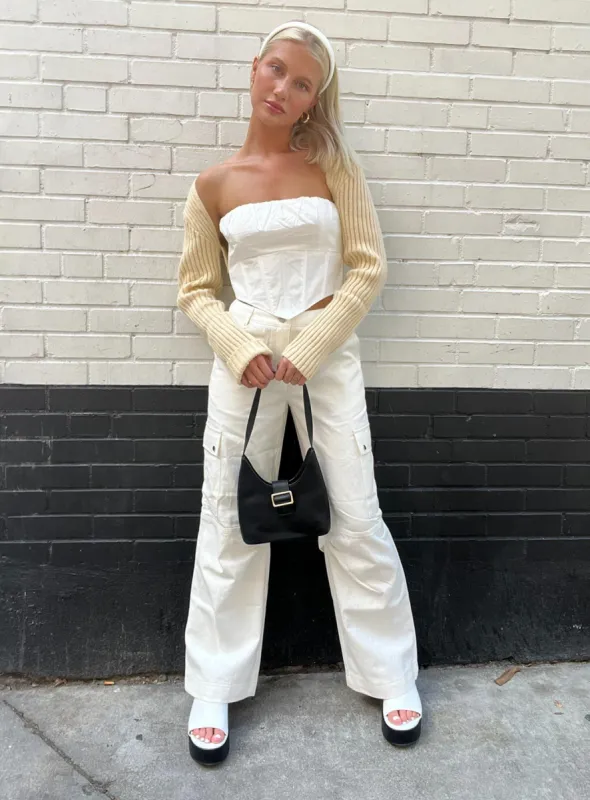 Fallout Mid Rise Cargo Pants White Petite sold by Princess Polly