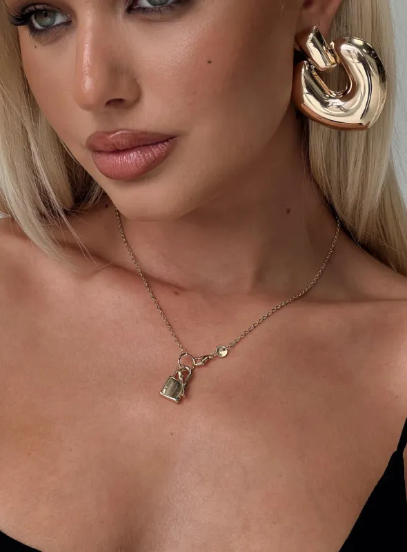 Lock & Key Necklace Gold sold by Princess Polly