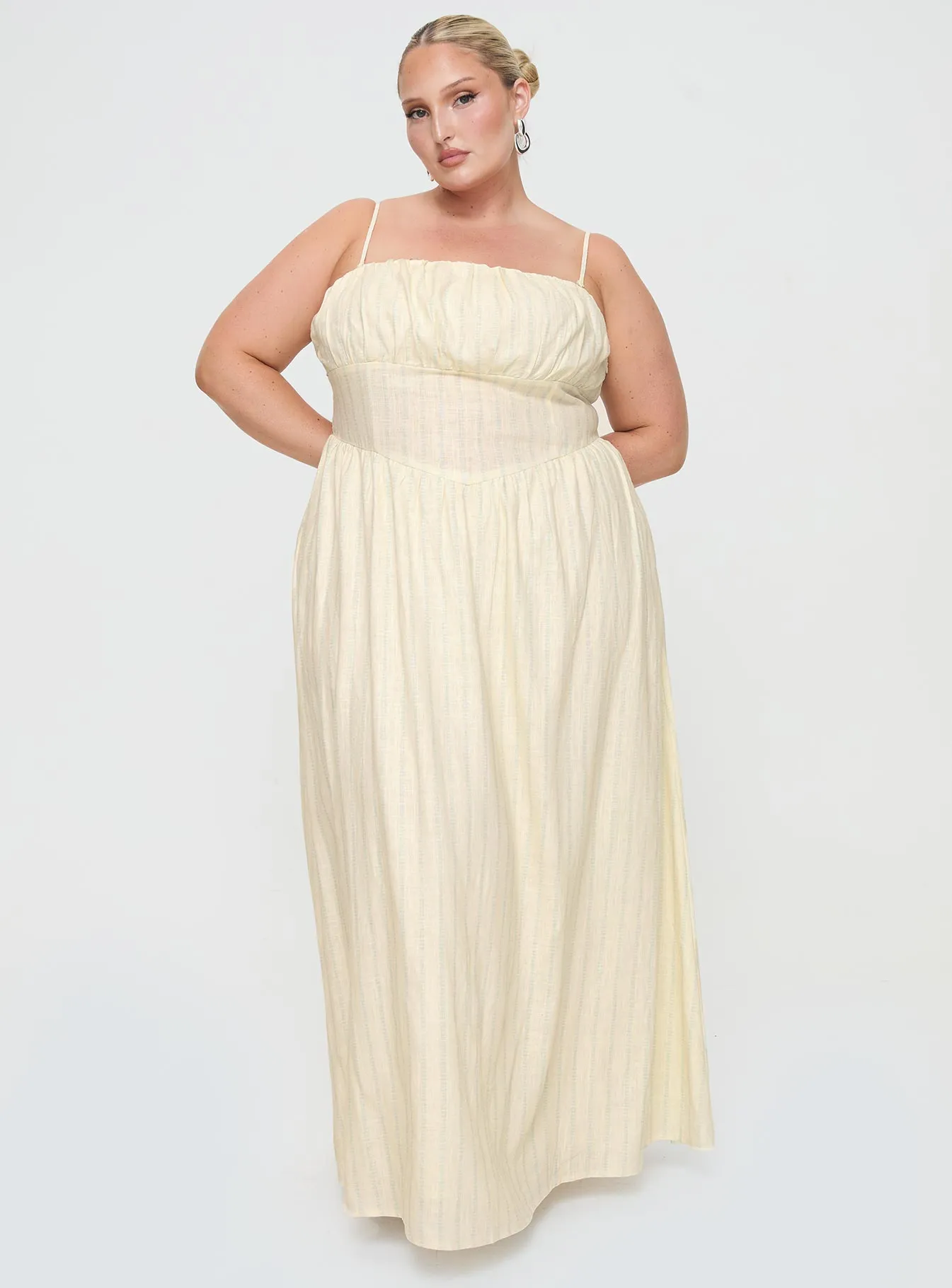 Slow Dance Linen Blend Maxi Dress Cream / Blue Curve sold by Princess Polly product image thumbnail 2