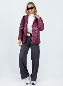Cosmelia Quilted Puffer Jacket Wine sold by Princess Polly