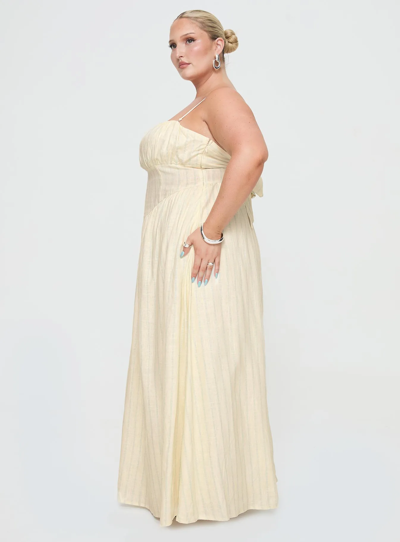 Slow Dance Linen Blend Maxi Dress Cream / Blue Curve sold by Princess Polly product image thumbnail 4