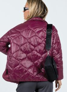 Cosmelia Quilted Puffer Jacket Wine sold by Princess Polly
