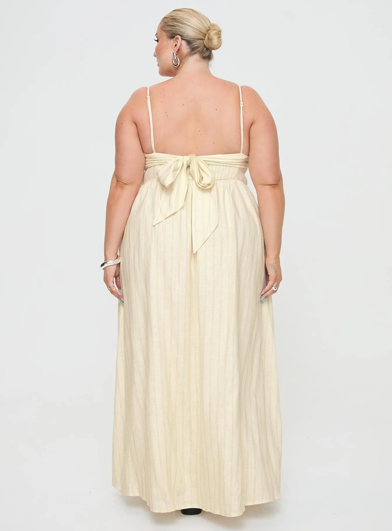 Slow Dance Linen Blend Maxi Dress Cream / Blue Curve sold by Princess Polly product image thumbnail 5