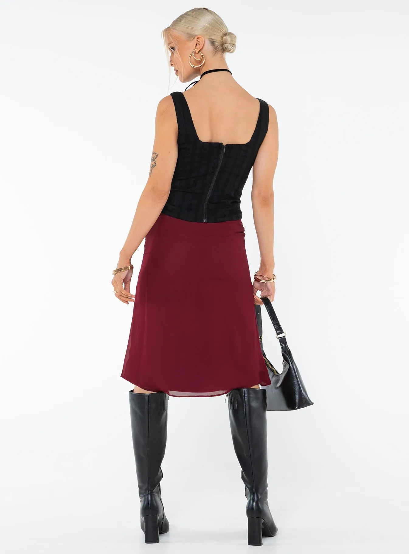 Delvie Midi Skirt Burgundy sold by Princess Polly product image thumbnail 5