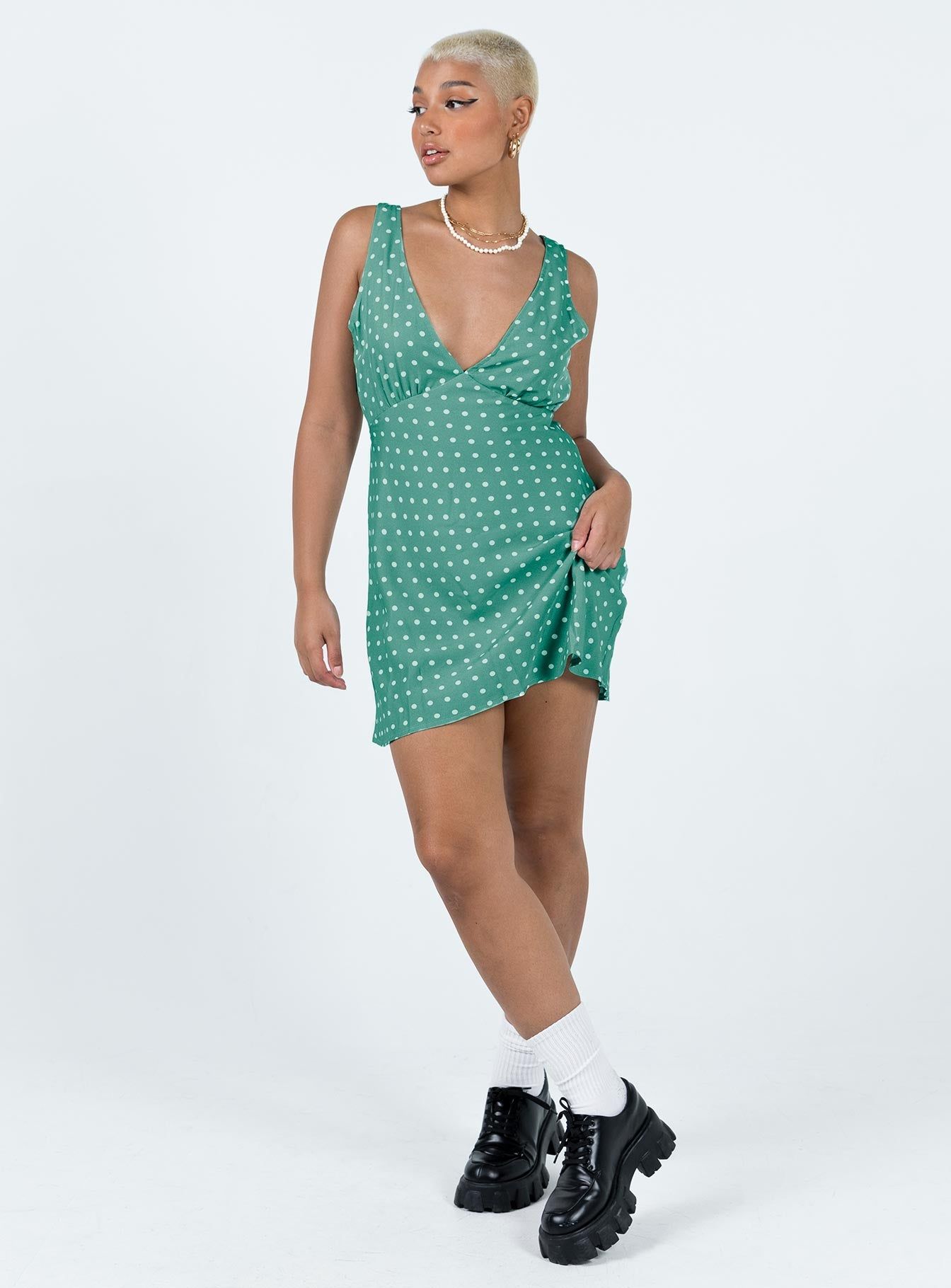 Nellie Mini Dress Green Polka Dot sold by Princess Polly product image thumbnail 3