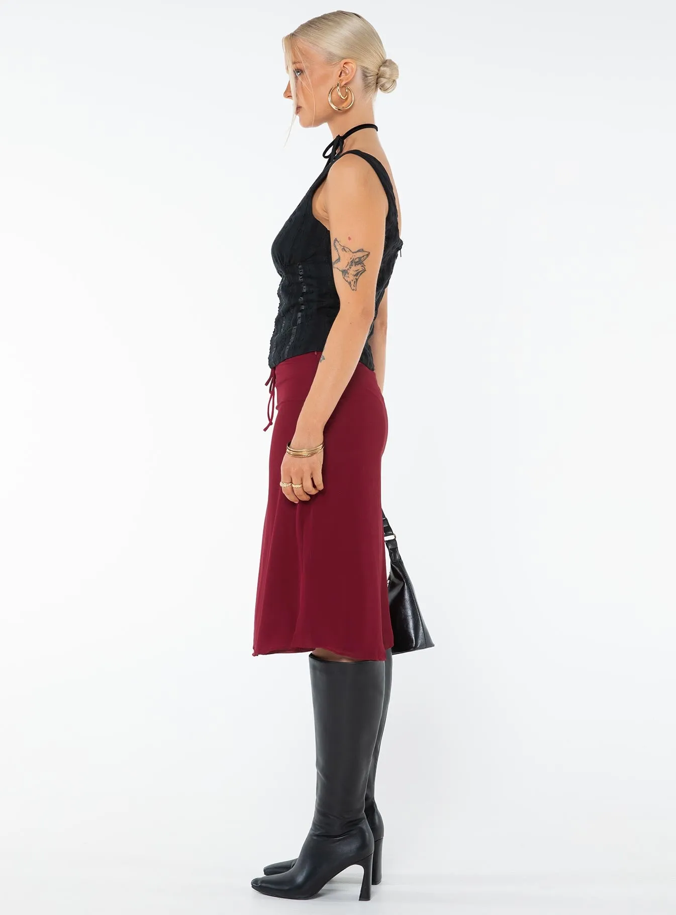 Delvie Midi Skirt Burgundy sold by Princess Polly product image thumbnail 4