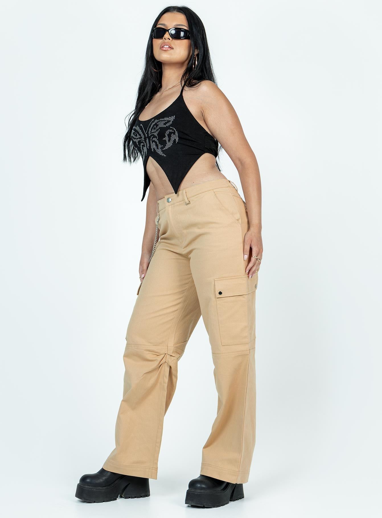 Fallout Mid Rise Cargo Pants Beige sold by Princess Polly product image thumbnail 4